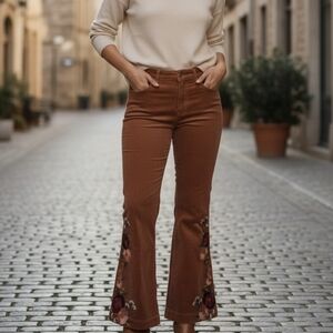 Rock & Roll Denim Rust Corduroy Embroidered Flare Pants 30x34 NWT Western Boho